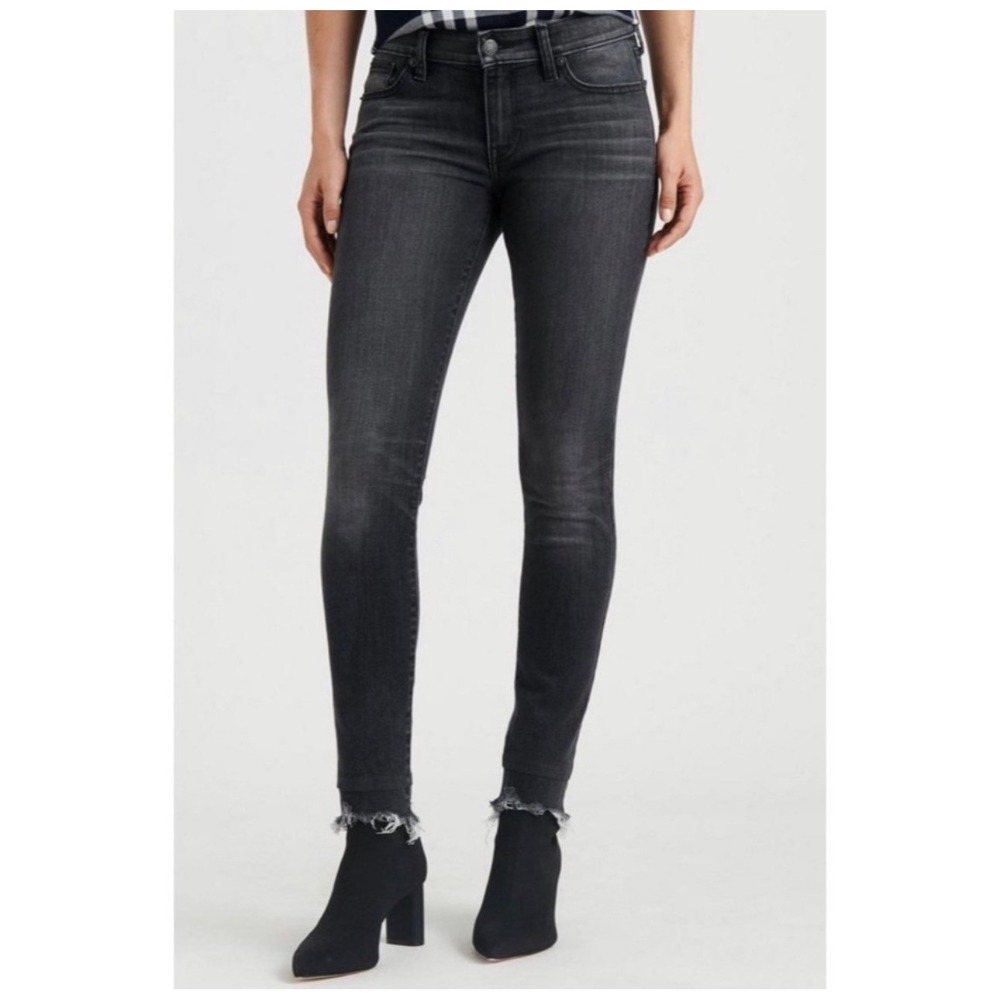 Lucky Brand Stella Skinny Jeans 00 24 Black Faded Gray Raw Hem Ankle Frayed